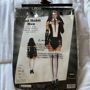 Black and White Nun Costume with Gold Accents